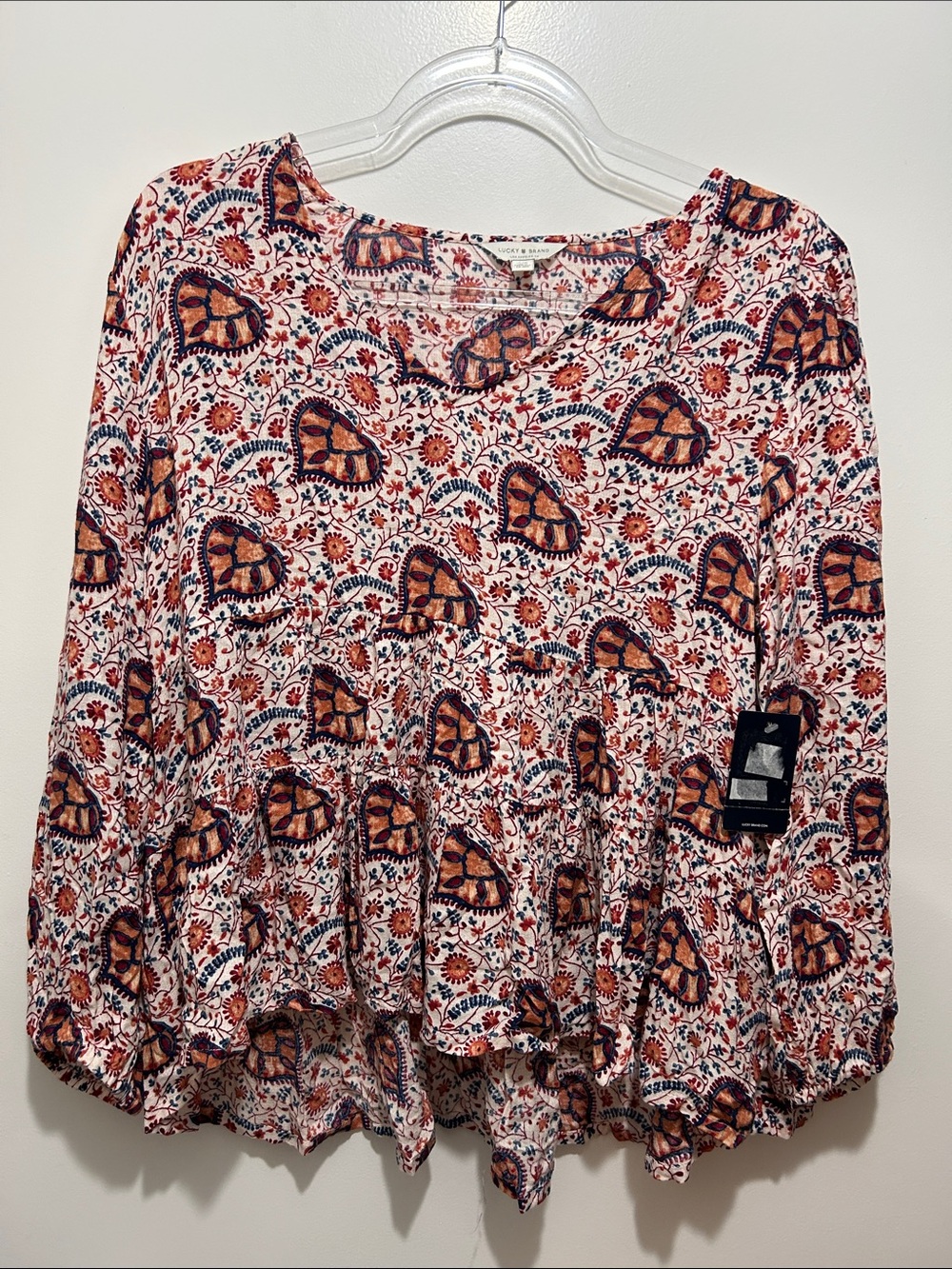 Lucky Brand Boho Floral Paisley Peplum Blouse – Size S